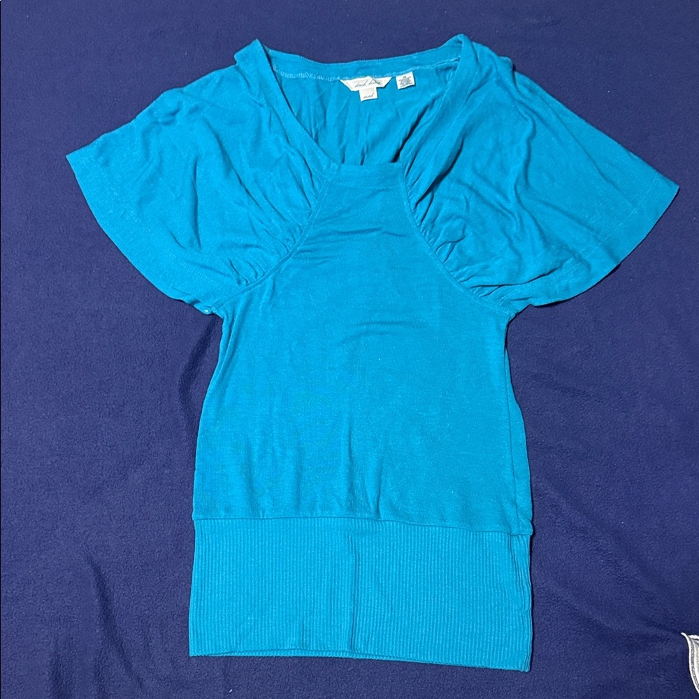 Bright Teal Short Sleeve Knit Top